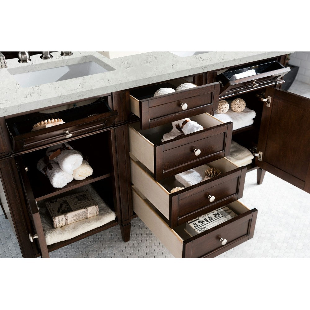 Brittany 60" Burnished Mahogany Double Vanity w/ 3 CM Jasmine Pearl Quartz Top