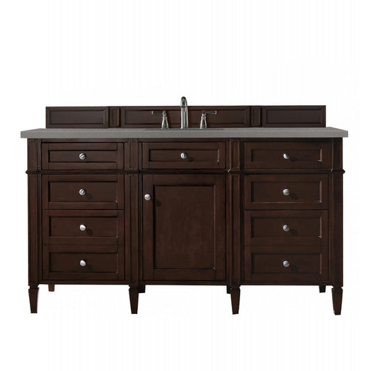 Brittany 60" Burnished Mahogany Single Vanity w/ 3 CM Gray Expo Quartz Top