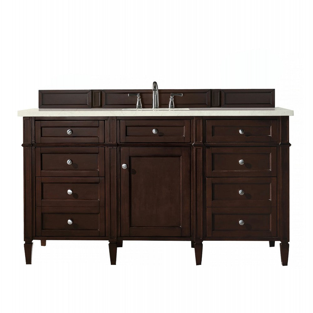 Brittany 60" Burnished Mahogany Single Vanity w/ 3 CM Eternal Marfil Quartz Top