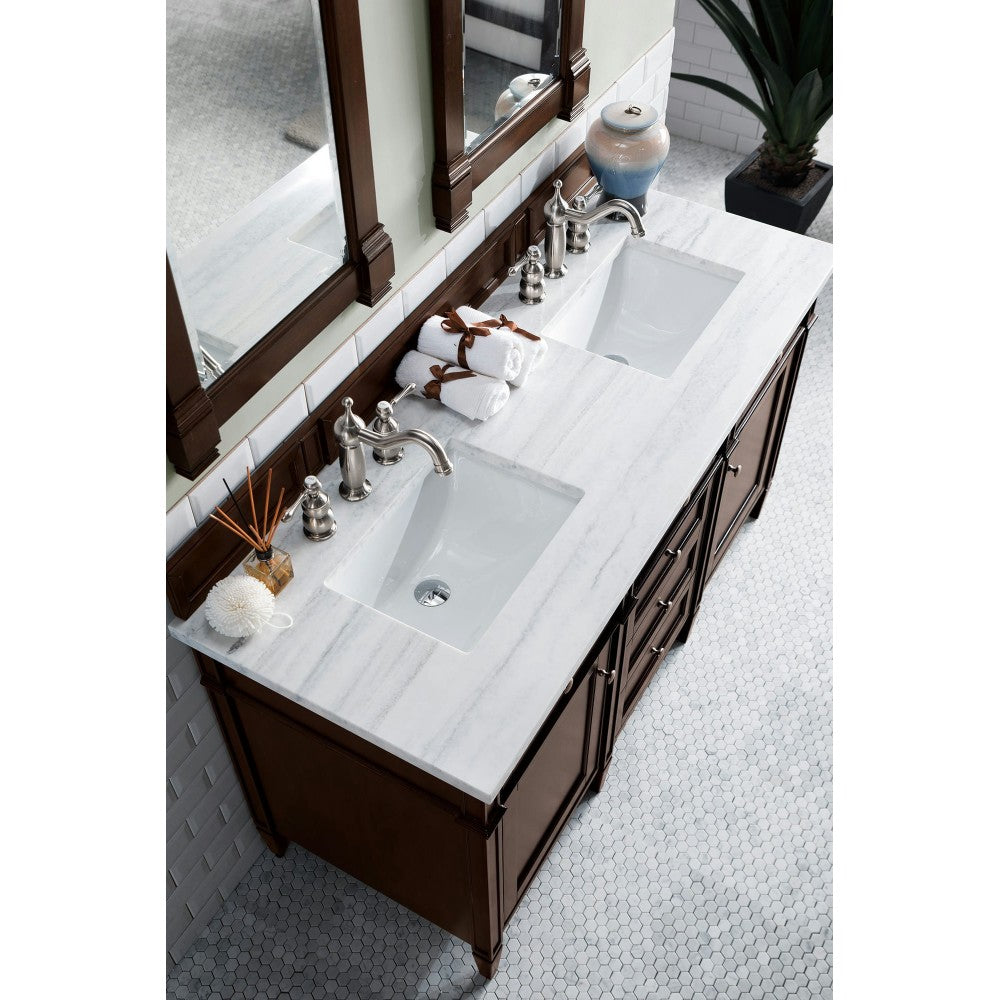 Brittany 60" Mahogany Double Vanity w/3 CM Arctic Fall Solid Surface Top