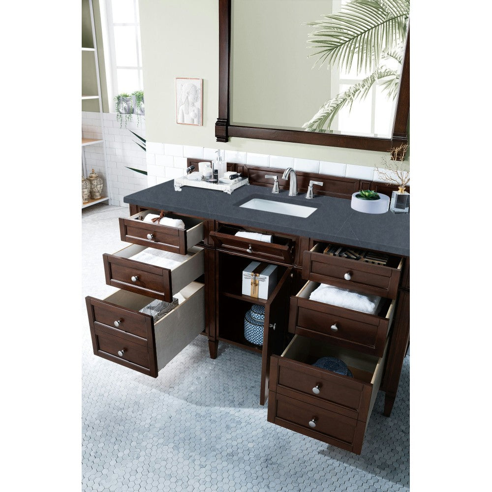 Brittany 60" Mahogany Single Vanity w/3 CM Charcoal Soapstone Quartz Top