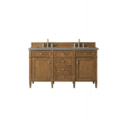 Brittany 60" Saddle Brown Double Vanity w/ 3 CM Gray Expo Quartz Top