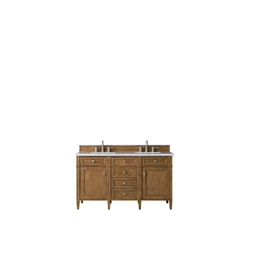 Brittany 60" Saddle Brown Double Vanity w/ 3 CM Eternal Jasmine Pearl Quartz Top