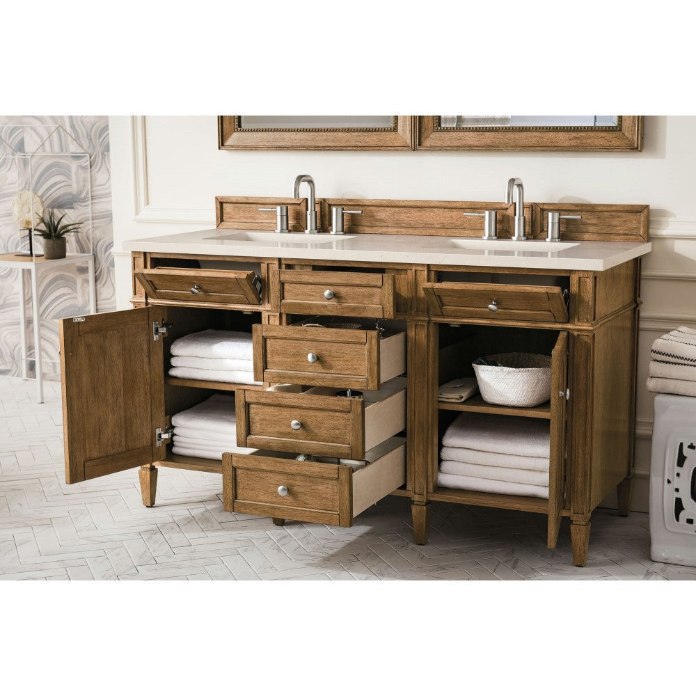 Brittany 60" Saddle Brown Double Vanity w/ 3 CM Eternal Marfil Quartz Top