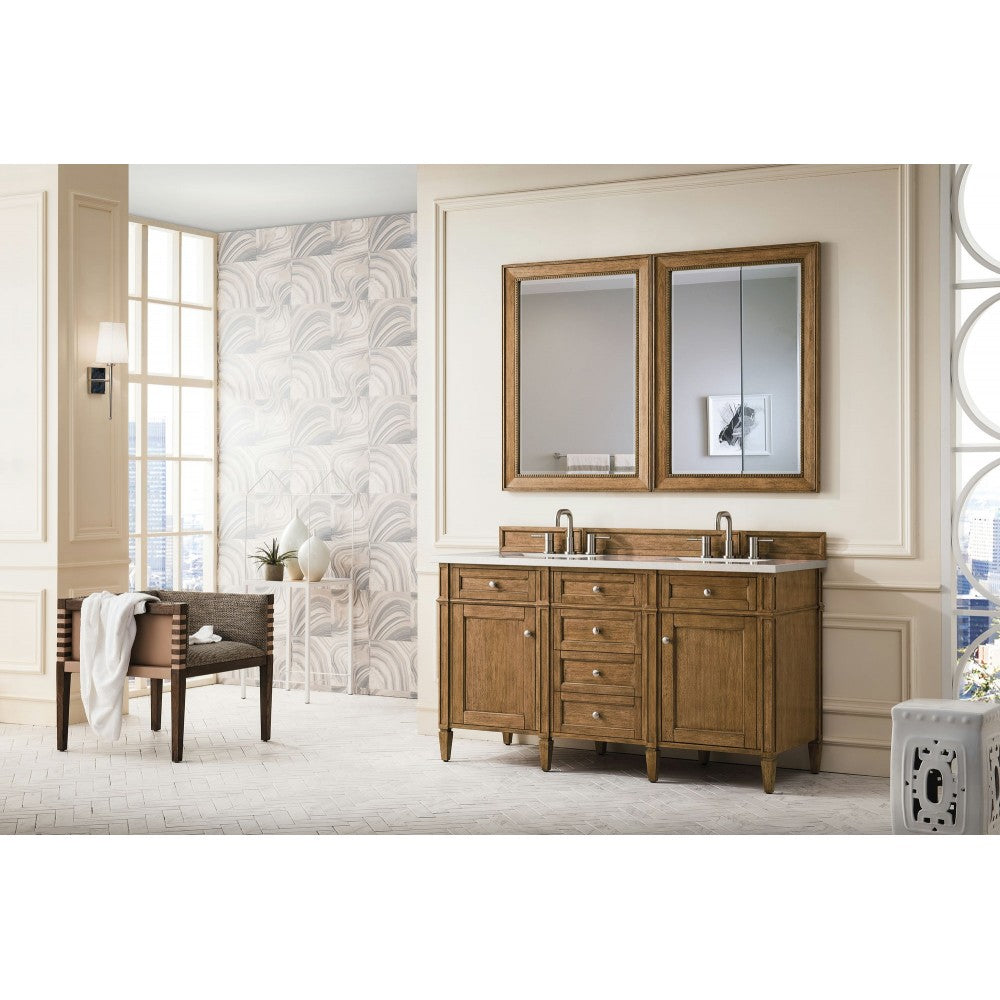 Brittany 60" Saddle Brown Double Vanity w/ 3 CM Eternal Serena Quartz Top