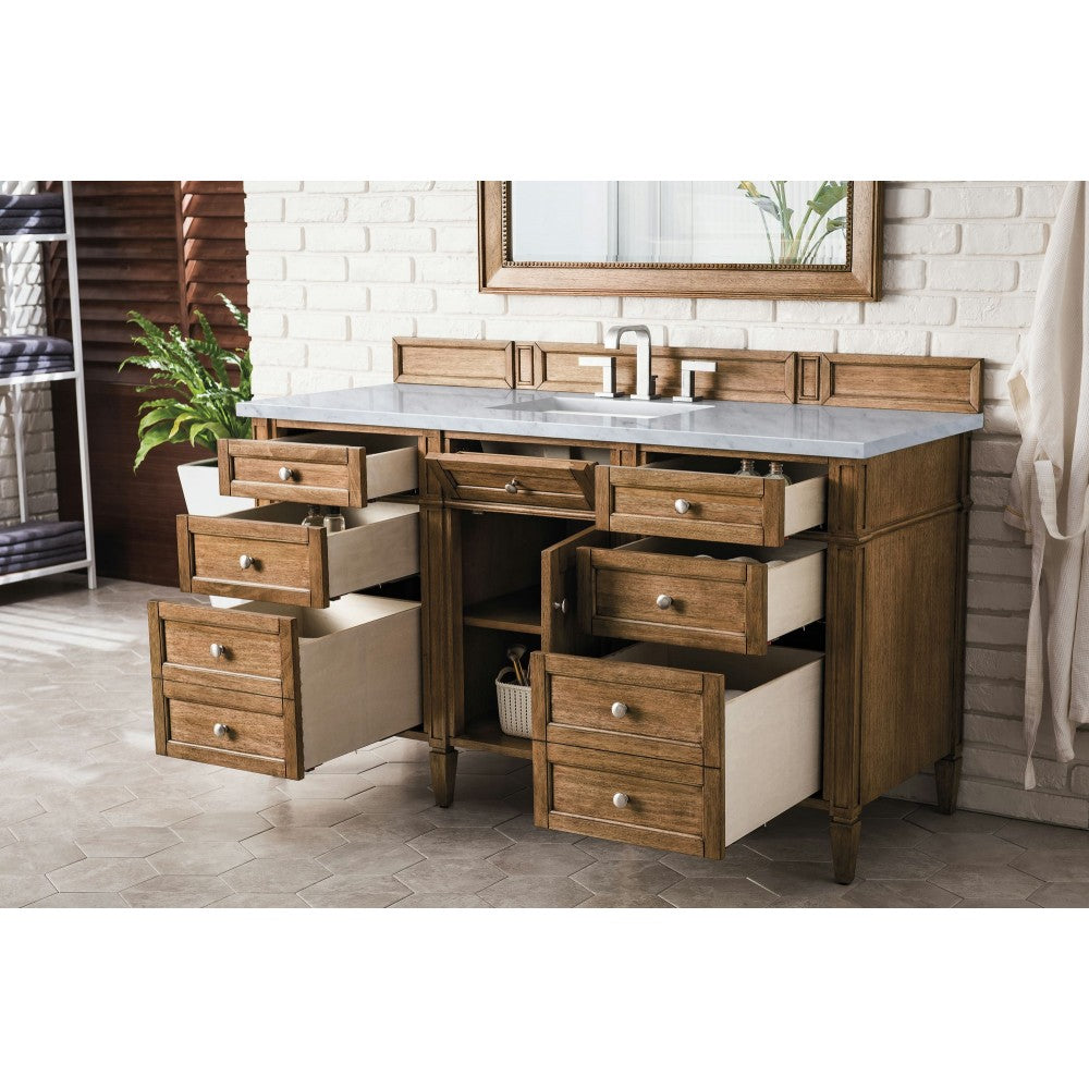 Brittany 60" Saddle Brown Single Vanity w/ 3 CM Carrara Marble Top