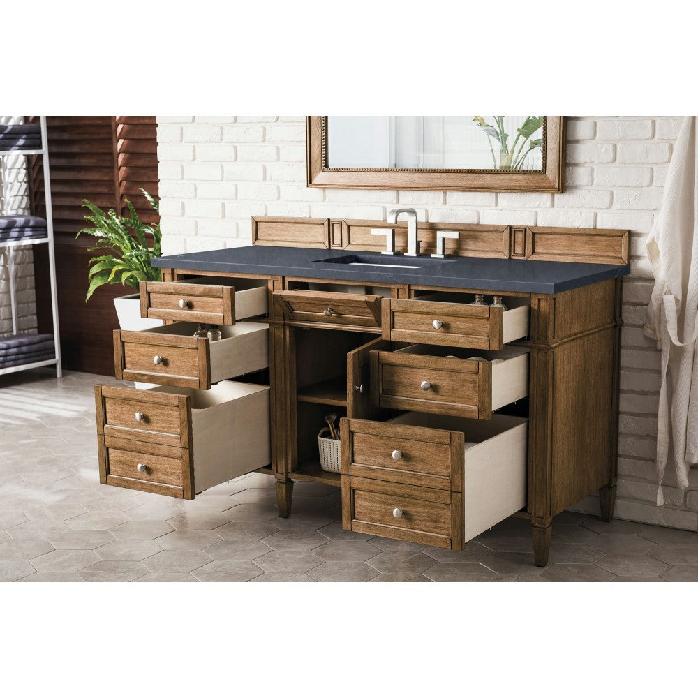 Brittany 60" Saddle Brown Single Vanity w/ 3 CM Charcoal Soapstone Quartz Top