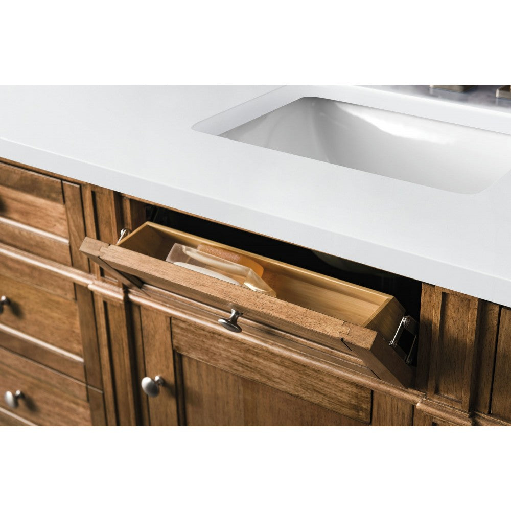 Brittany 60" Saddle Brown Single Vanity w/ 3 CM Classic White Quartz Top