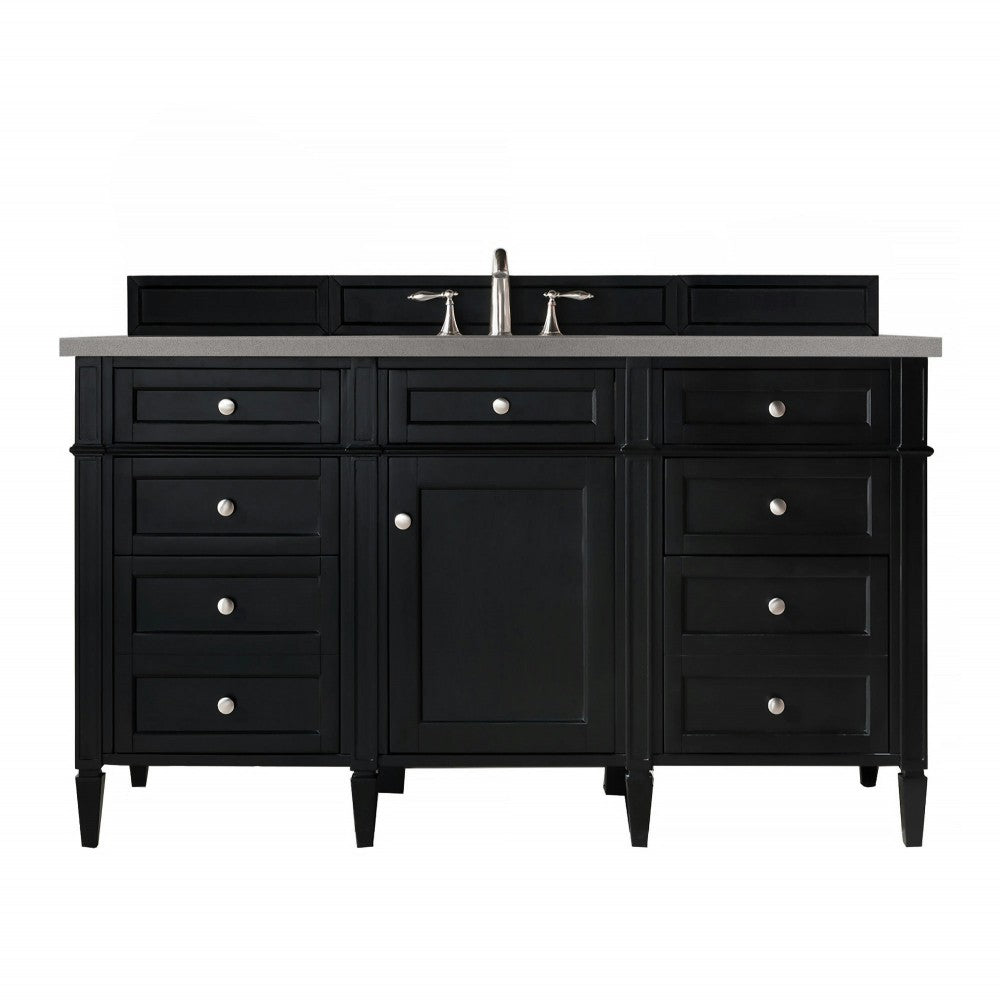 Brittany 60" Single Vanity, Black Onyx, w/ 3 CM Gray Expo Quartz Top