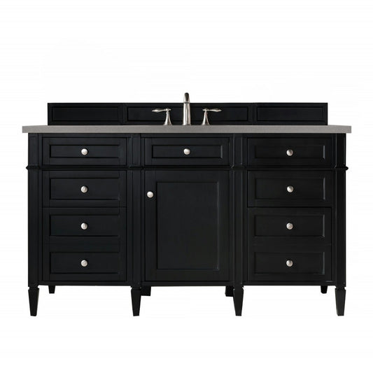 Brittany 60" Single Vanity, Black Onyx, w/ 3 CM Gray Expo Quartz Top