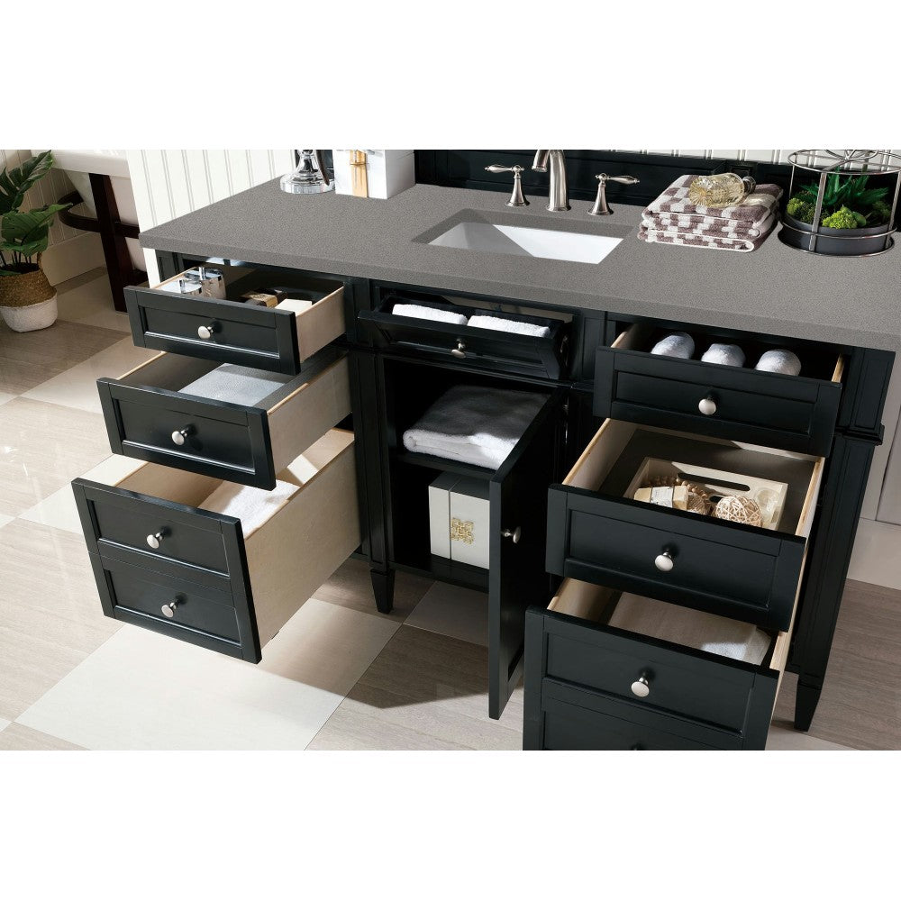 Brittany 60" Single Vanity, Black Onyx, w/ 3 CM Gray Expo Quartz Top