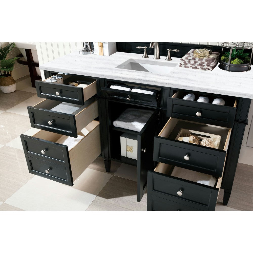 Brittany 60" Single Vanity, Black Onyx w/ 3 CM Arctic Fall Solid Surface Top