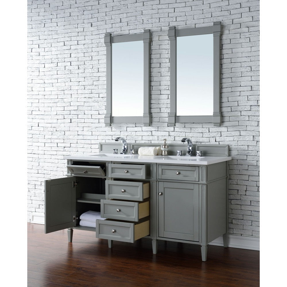 Brittany 60" Urban Gray Double Vanity w/ 3 CM Classic White Quartz Top