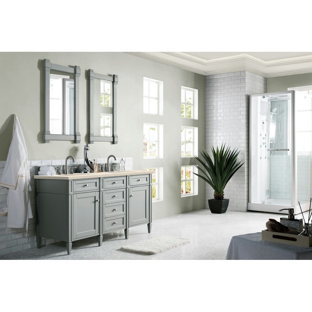 Brittany 60" Urban Gray Double Vanity w/ 3 CM Eternal Marfil Quartz Top