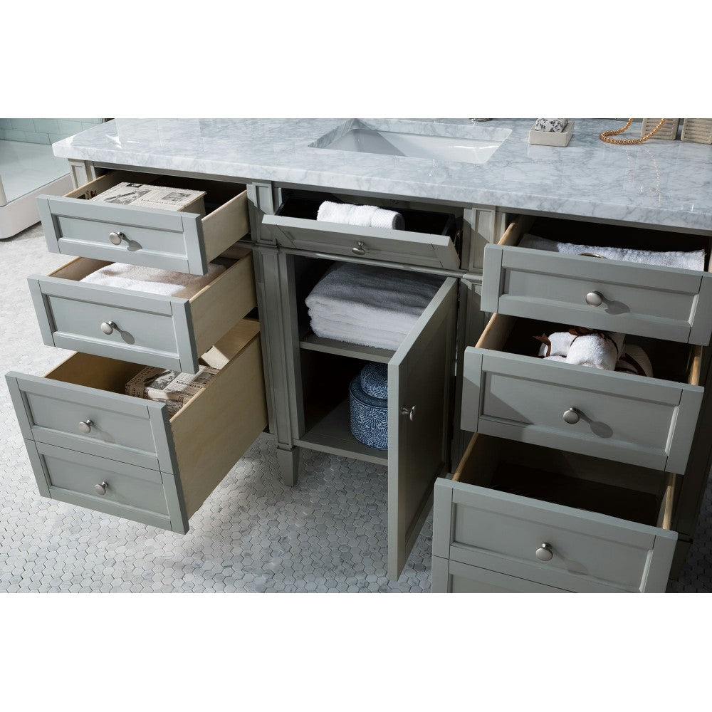 Brittany 60" Urban Gray Single Vanity w/ 3 CM Carrara Marble Top