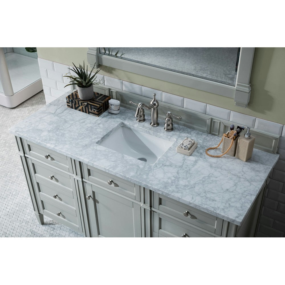 Brittany 60" Urban Gray Single Vanity w/ 3 CM Carrara Marble Top
