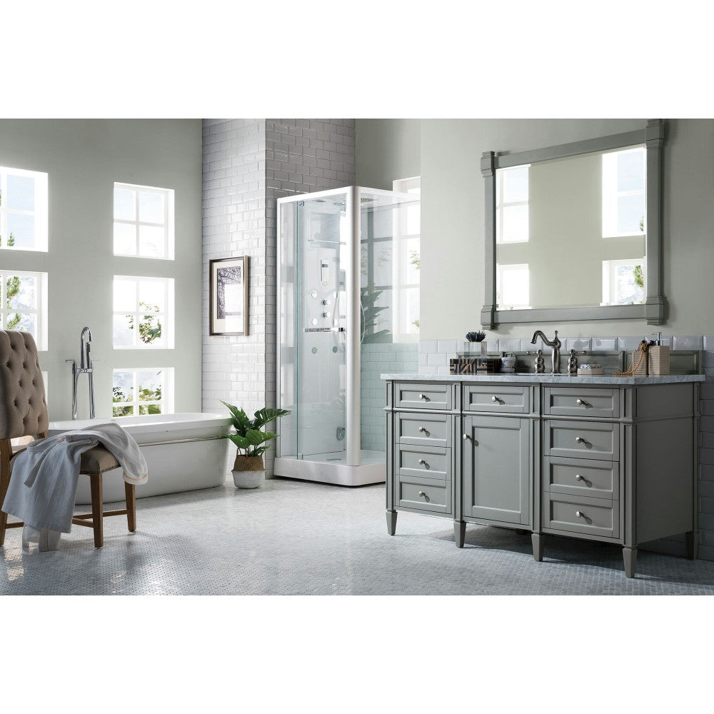 Brittany 60" Urban Gray Single Vanity w/ 3 CM Carrara Marble Top
