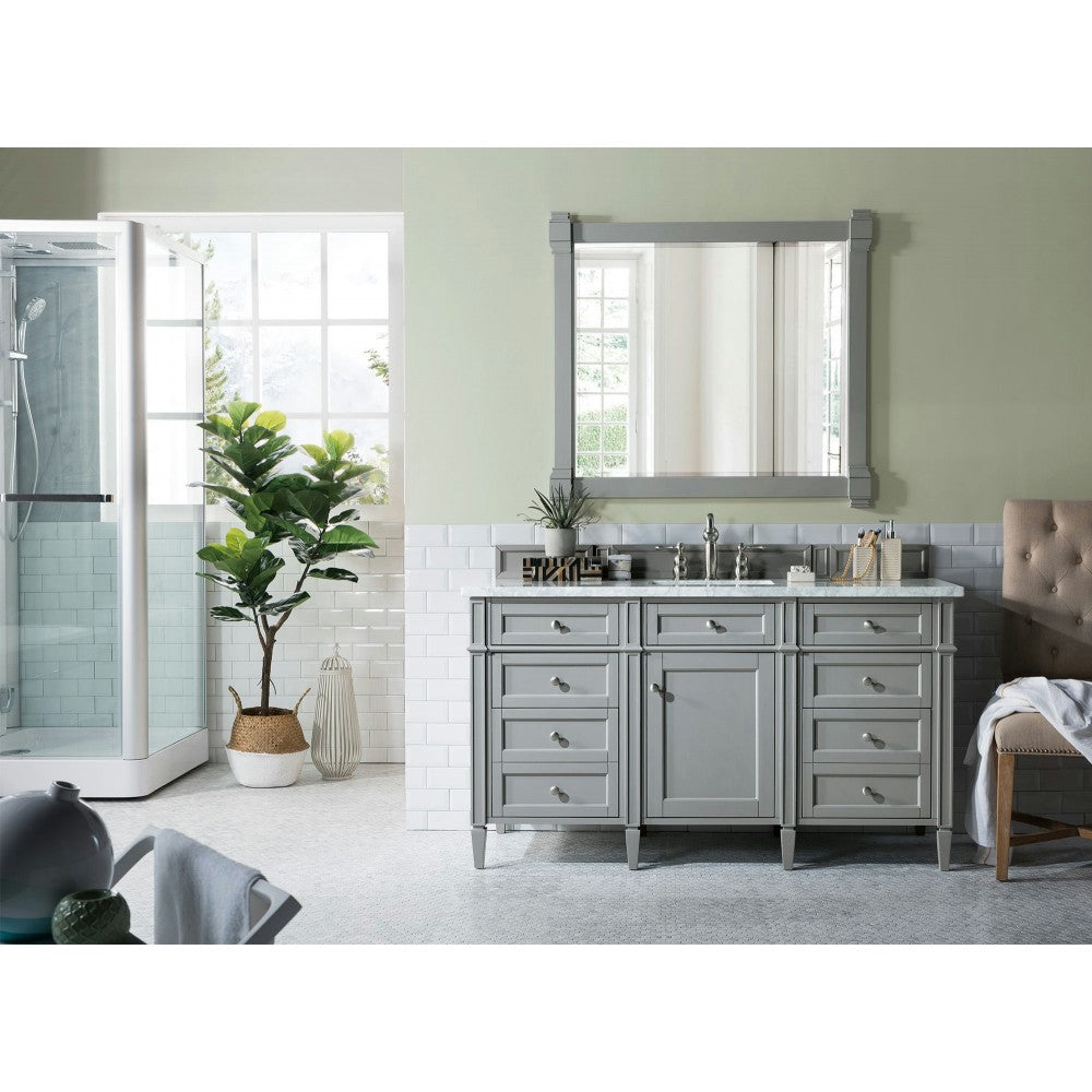 Brittany 60" Urban Gray Single Vanity w/ 3 CM Carrara Marble Top