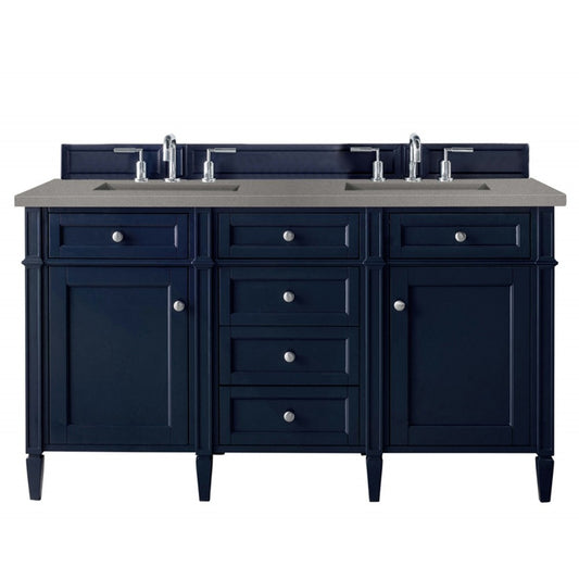 Brittany 60" Victory Blue Double Vanity w/ 3 CM Gray Expo Quartz Top