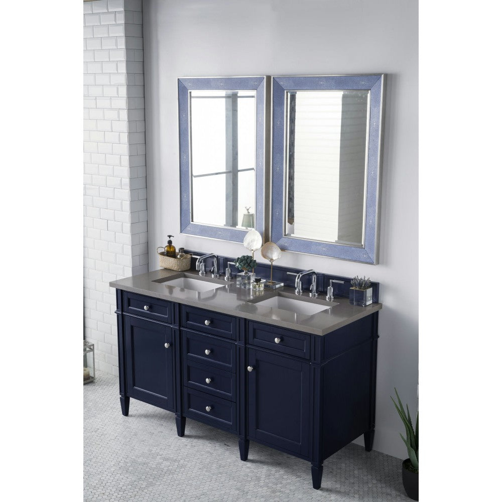 Brittany 60" Victory Blue Double Vanity w/ 3 CM Gray Expo Quartz Top