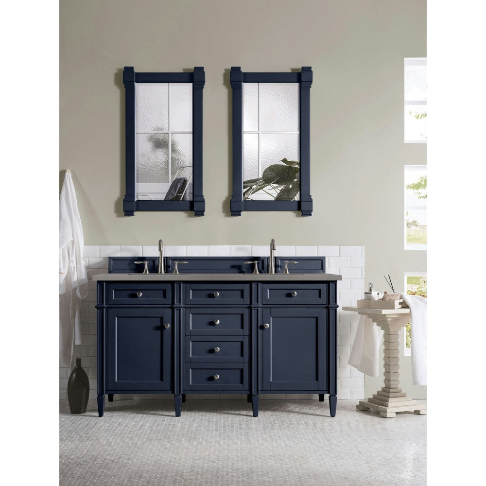 Brittany 60" Victory Blue Double Vanity w/ 3 CM Gray Expo Quartz Top