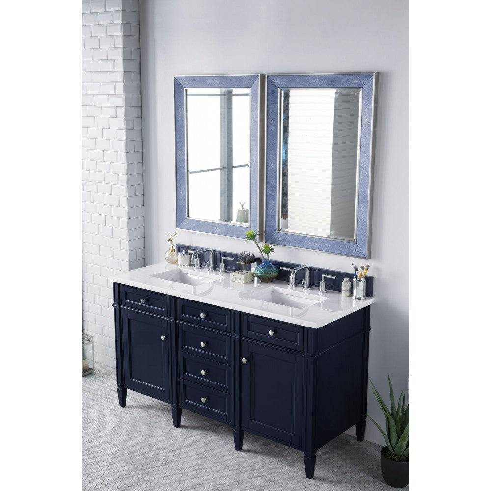 Brittany 60" Victory Blue Double Vanity w/ 3 CM Arctic Fall Solid Surface Top