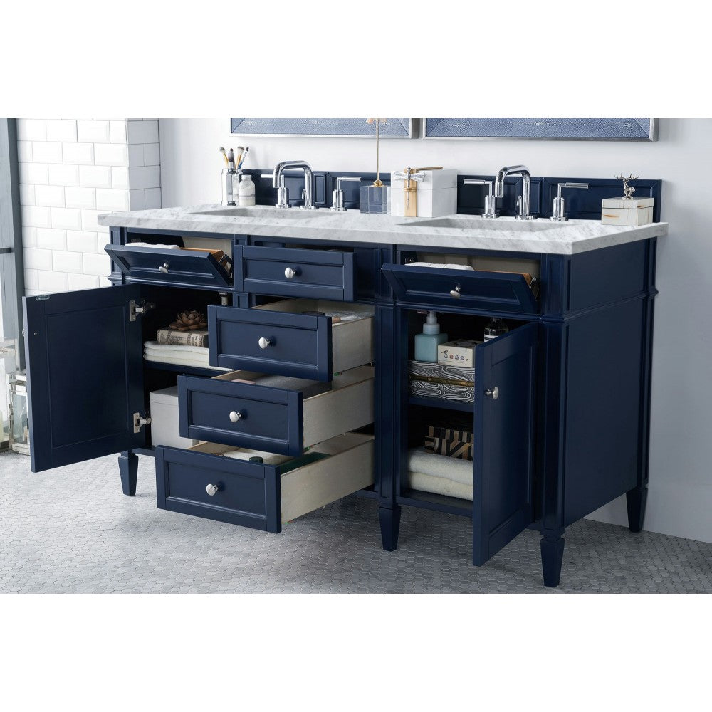 Brittany 60" Victory Blue Double Vanity w/ 3 CM Carrara Marble Top