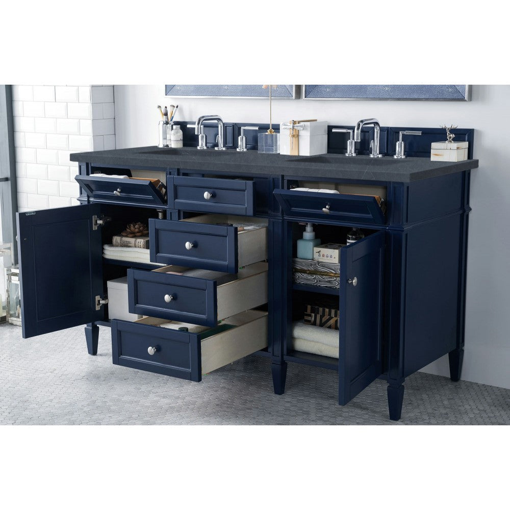 Brittany 60" Victory Blue Double Vanity w/ 3 CM Charcoal Soapstone Quartz Top