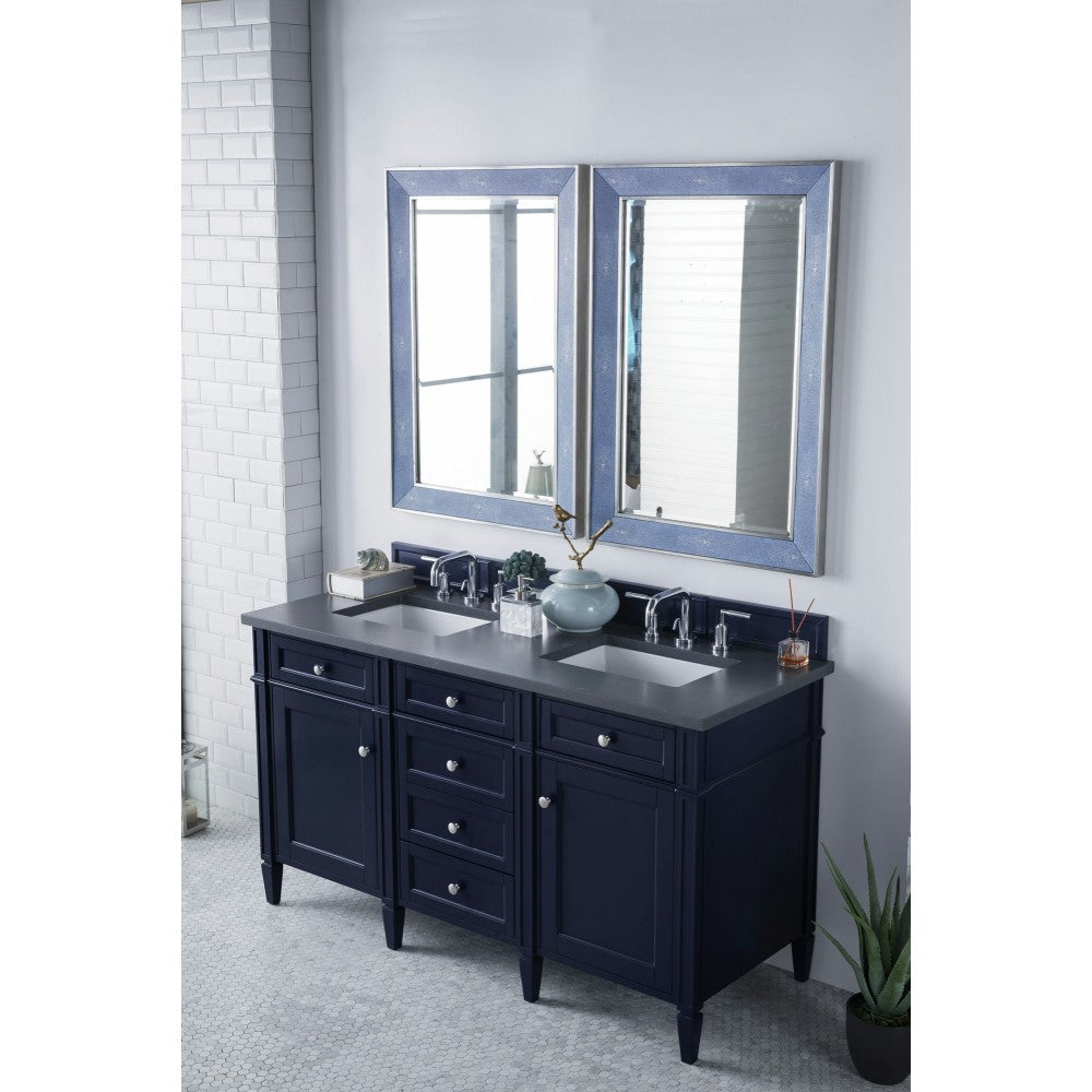 Brittany 60" Victory Blue Double Vanity w/ 3 CM Charcoal Soapstone Quartz Top