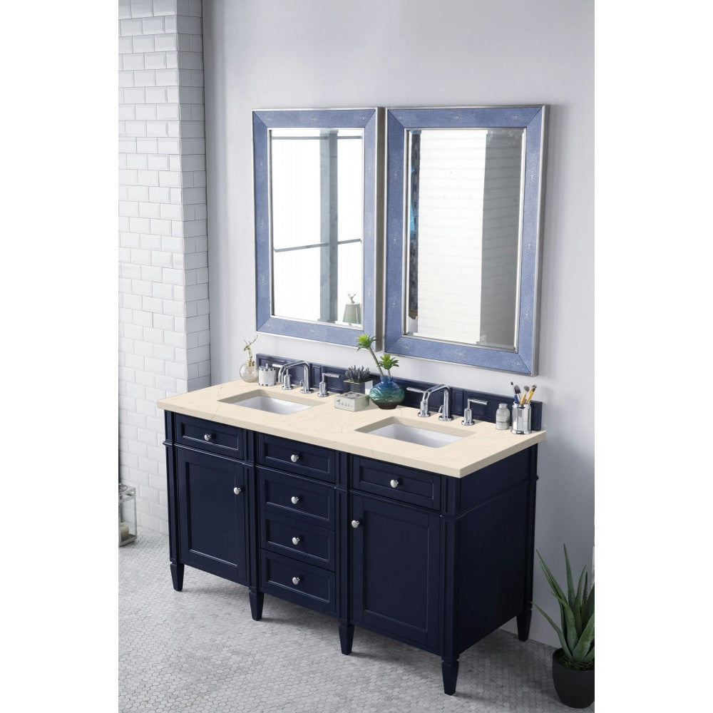 Brittany 60" Victory Blue Double Vanity w/ 3 CM Eternal Marfil Quartz Top