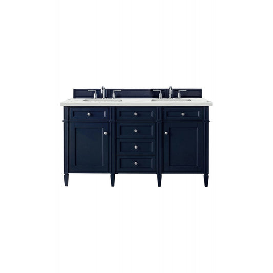 Brittany 60" Victory Blue Double Vanity w/ 3 CM Ethereal Noctis Quartz Top