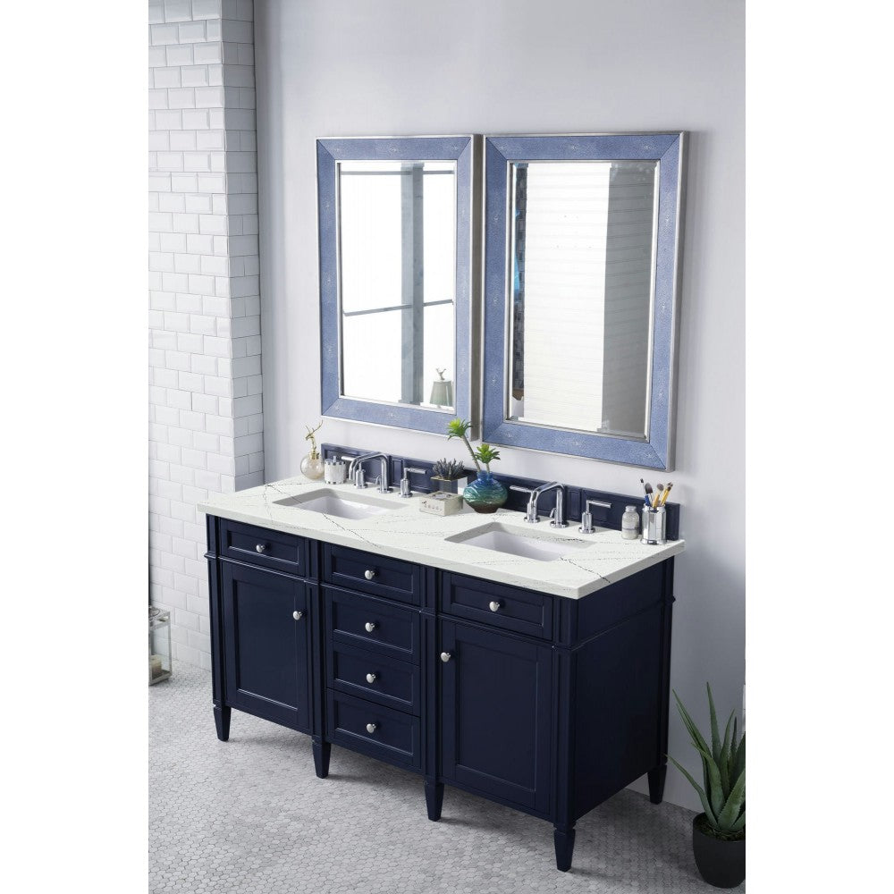 Brittany 60" Victory Blue Double Vanity w/ 3 CM Ethereal Noctis Quartz Top