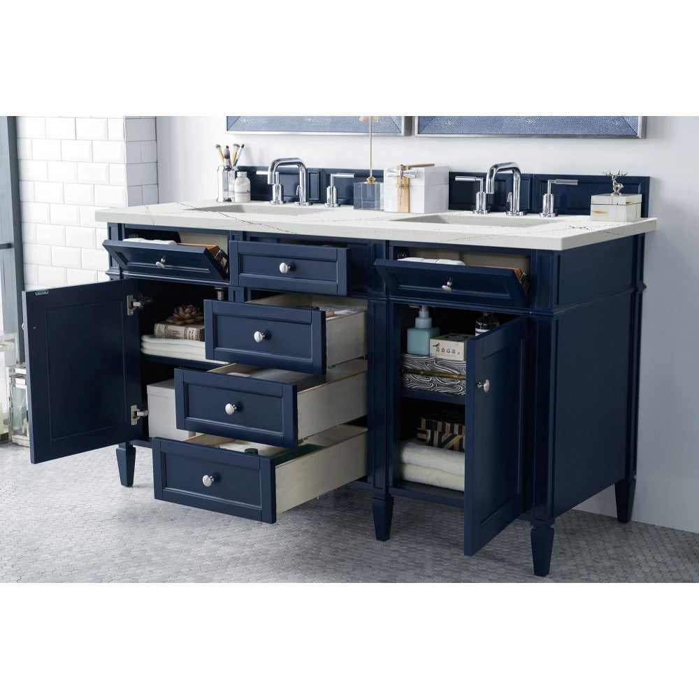Brittany 60" Victory Blue Double Vanity w/ 3 CM Ethereal Noctis Quartz Top
