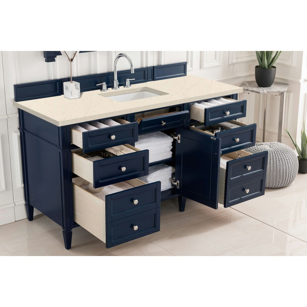 Brittany 60" Victory Blue Single Vanity w/ 3 CM Eternal Marfil Quartz Top