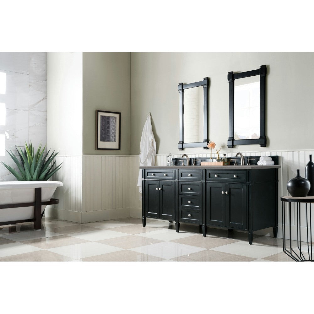 Brittany 72" Black Onyx Double Vanity w/ 3 CM Gray Expo Quartz Top