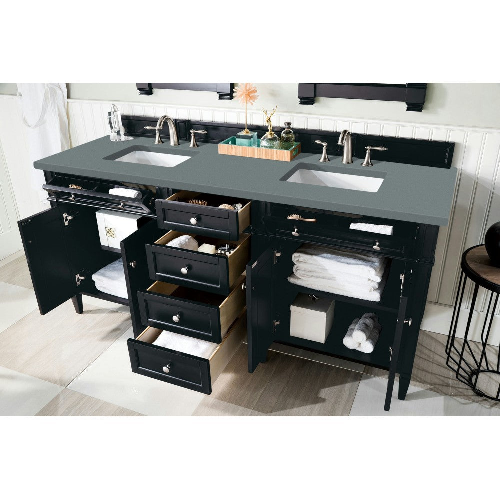 Brittany 72" Black Onyx Double Vanity w/ 3 CM Cala Blue Quartz Top