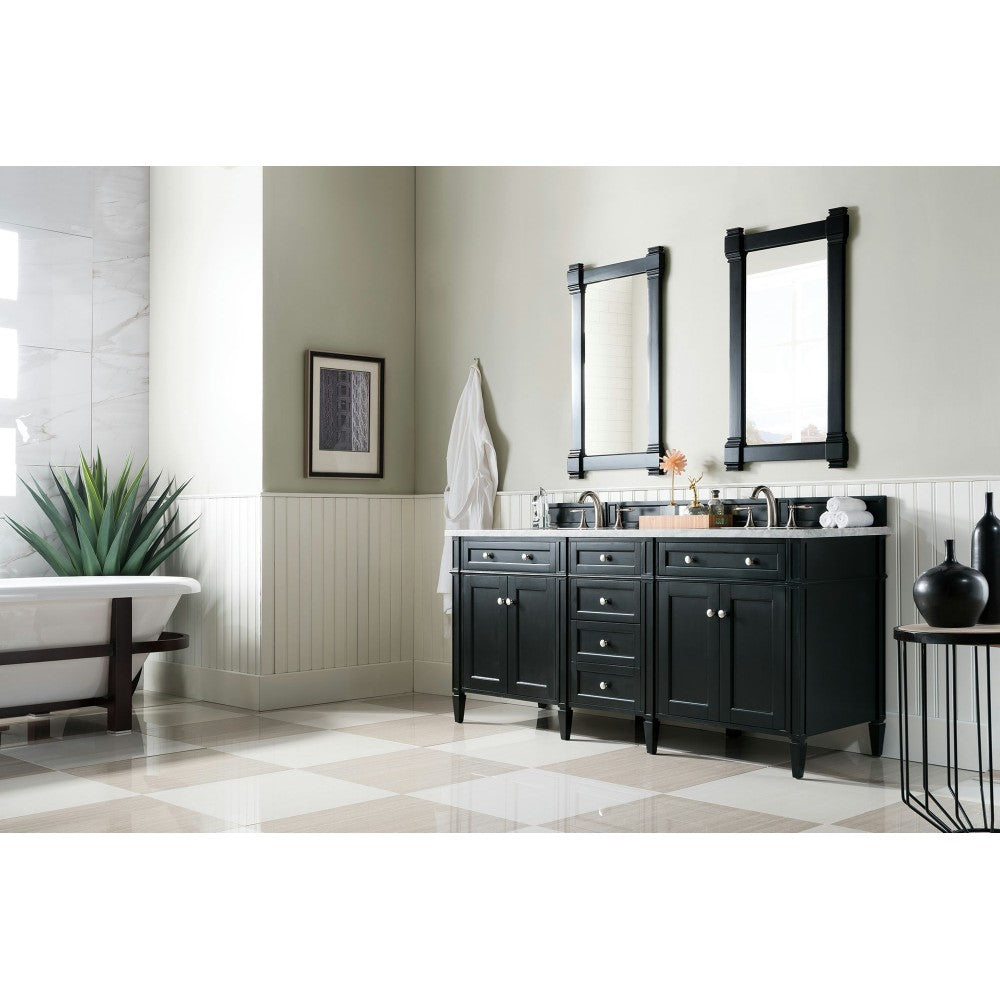 Brittany 72" Black Onyx Double Vanity w/ 3 CM Carrara Marble Top