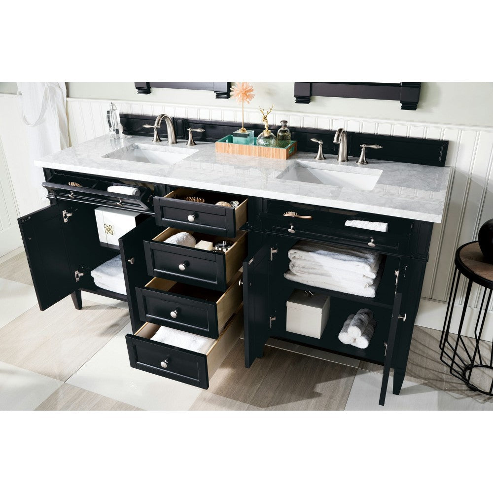 Brittany 72" Black Onyx Double Vanity w/ 3 CM Carrara Marble Top