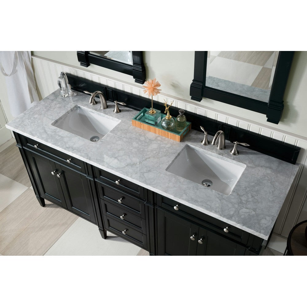 Brittany 72" Black Onyx Double Vanity w/ 3 CM Carrara Marble Top