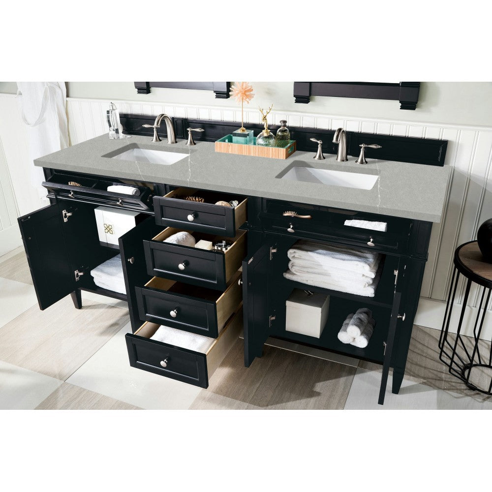 Brittany 72" Black Onyx Double Vanity w/ 3 CM Eternal Serena Quartz Top