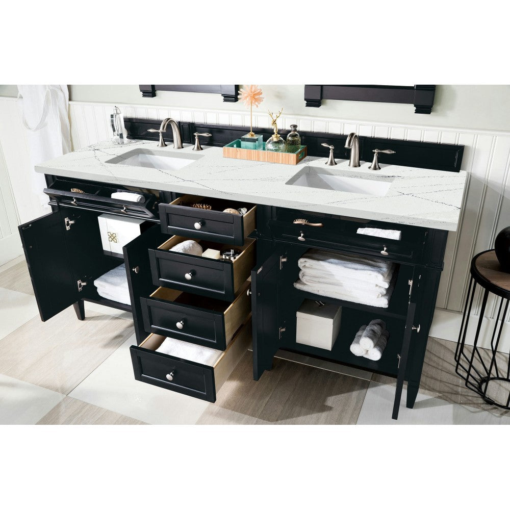 Brittany 72" Black Onyx Double Vanity w/ 3 CM Ethereal Noctis Quartz Top