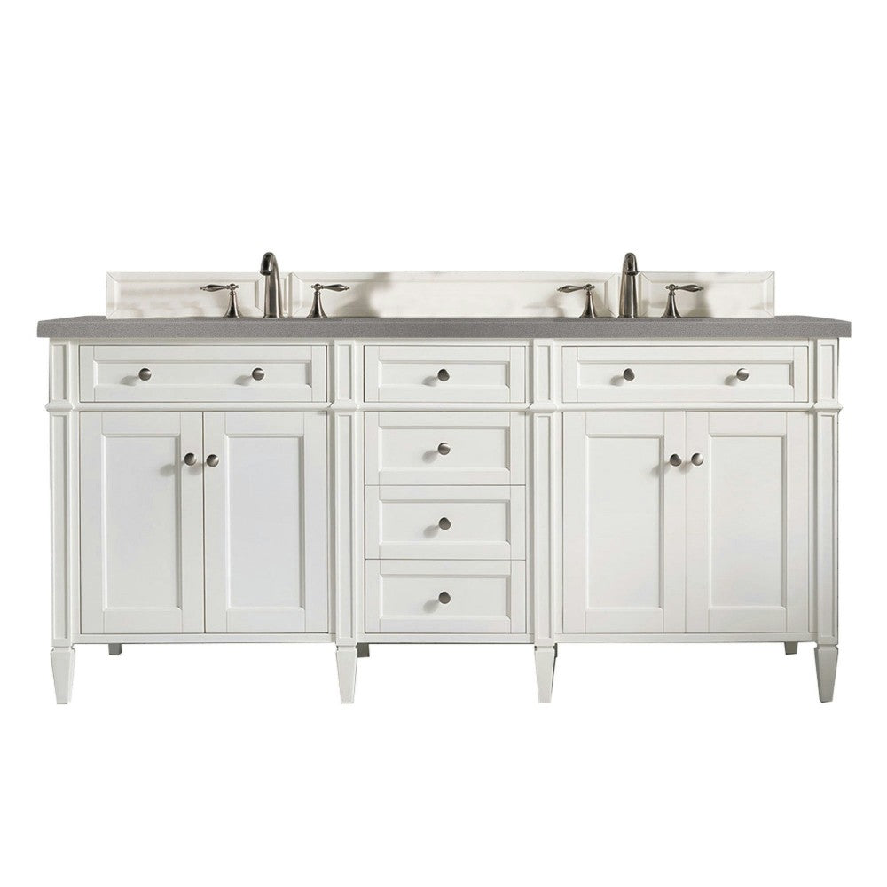 Brittany 72" Bright White Double Vanity w/ 3 CM Gray Expo Quartz Top