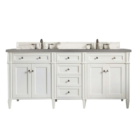 Brittany 72" Bright White Double Vanity w/ 3 CM Gray Expo Quartz Top