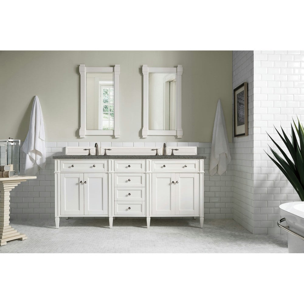 Brittany 72" Bright White Double Vanity w/ 3 CM Gray Expo Quartz Top