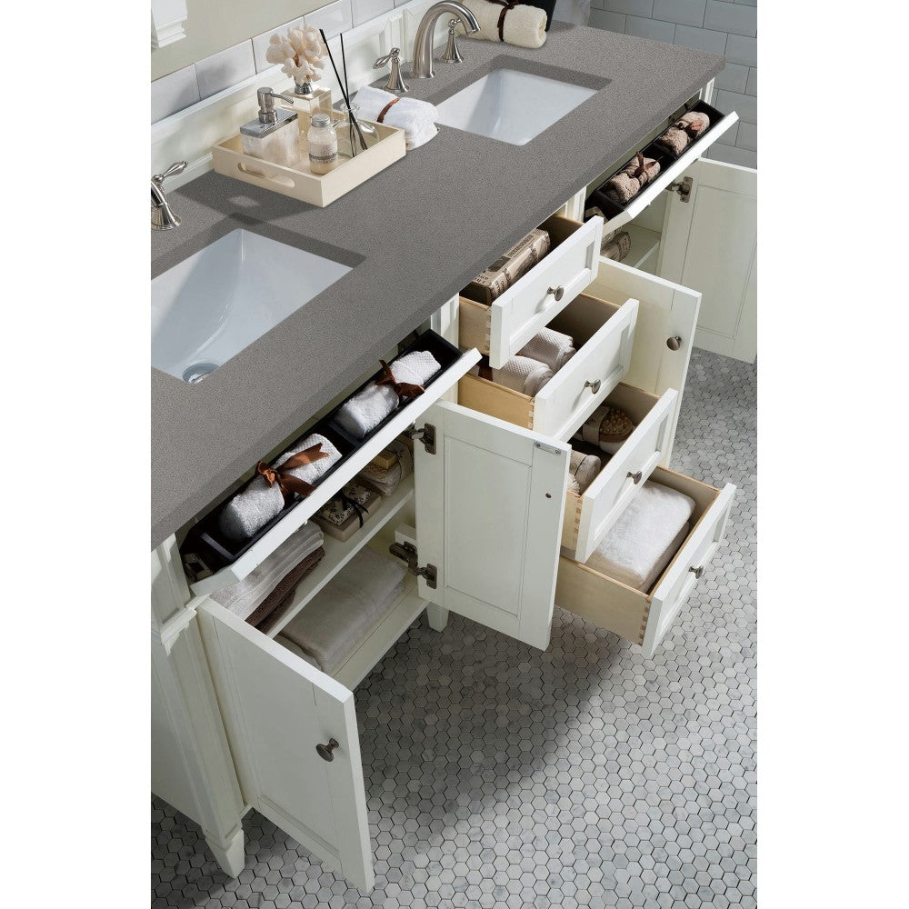 Brittany 72" Bright White Double Vanity w/ 3 CM Gray Expo Quartz Top