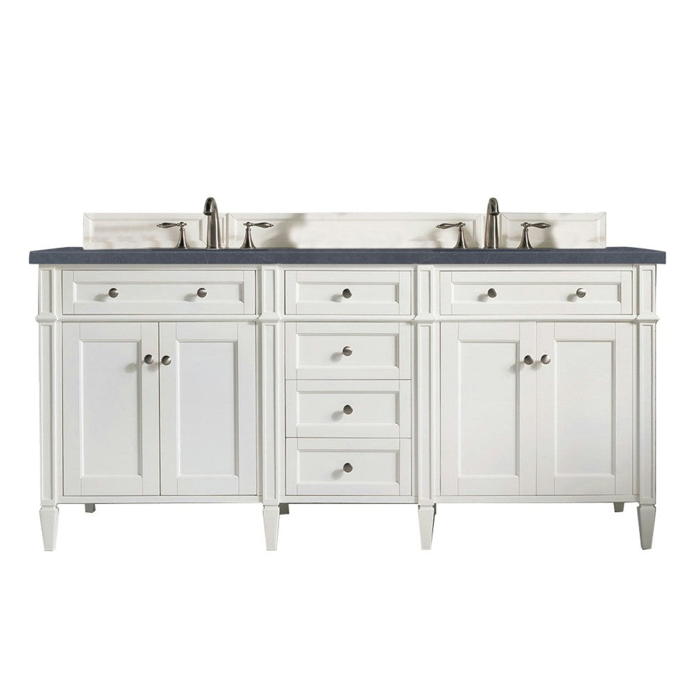 Brittany 72" Bright White Double Vanity w/ 3 CM Charcoal Soapstone Quartz Top