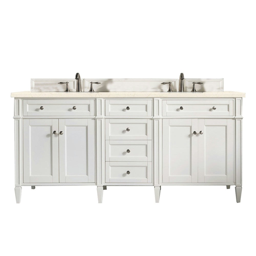 Brittany 72" Bright White Double Vanity w/ 3 CM Eternal Marfil Quartz Top
