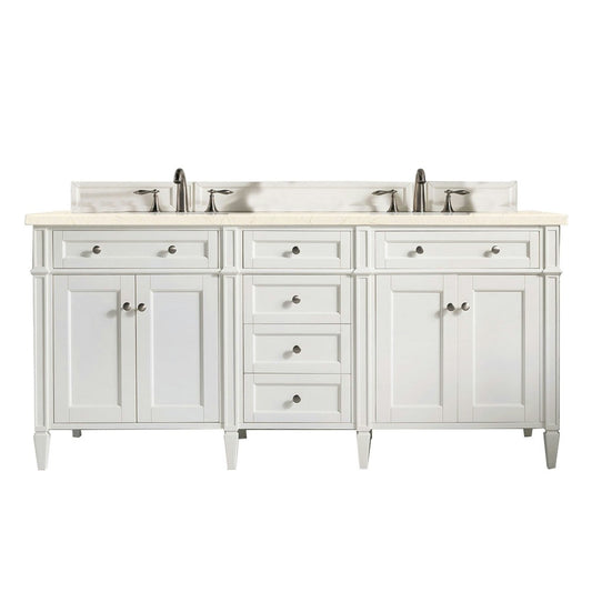Brittany 72" Bright White Double Vanity w/ 3 CM Eternal Marfil Quartz Top