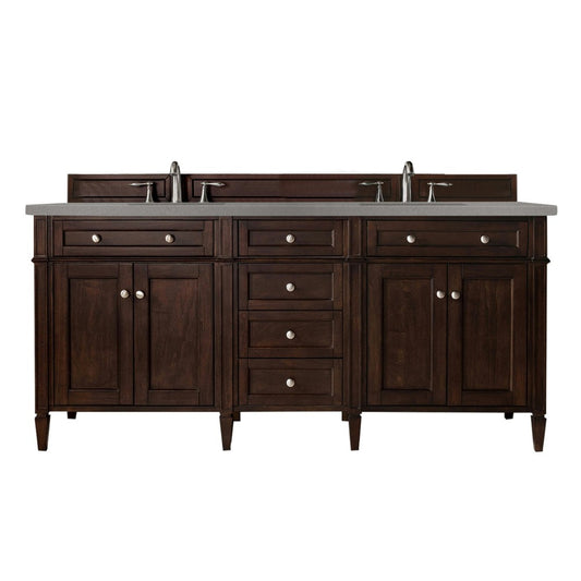 Brittany 72" Burnished Mahogany Double Vanity w/ 3 CM Gray Expo Quartz Top