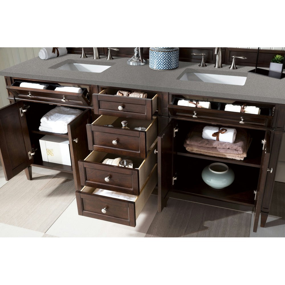 Brittany 72" Burnished Mahogany Double Vanity w/ 3 CM Gray Expo Quartz Top